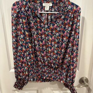 Rachel Zoe Navy Floral Blouse - Red, Pink, White